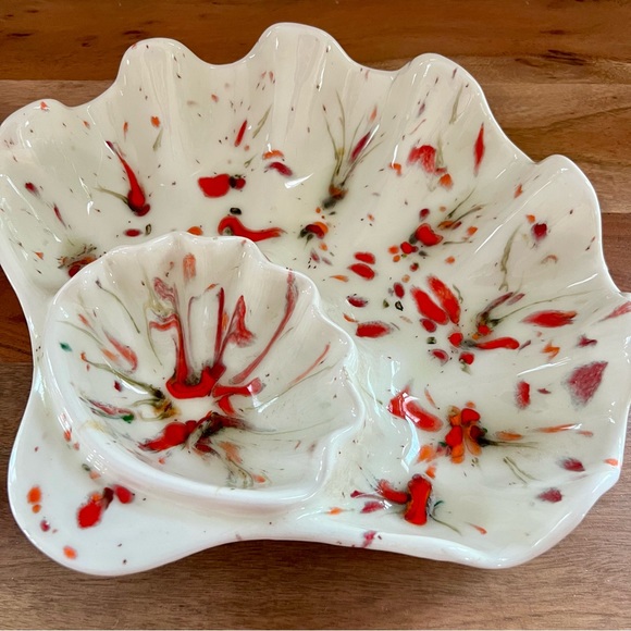Retro Glazed Splatter Oyster Serving Dish - Picture 2 of 5